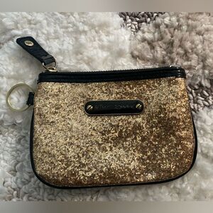 BETSEY JOHNSON Plastic Coated Glitter Canvas Zip Clutch Pouch: Coin Purse